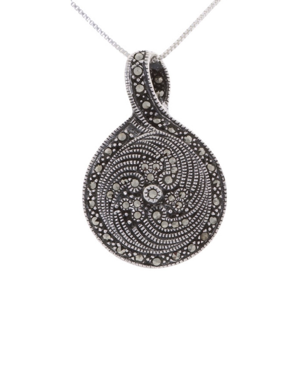 Vintage Judith Jack 925 Sterling Onyx Marcasite Reversible‎ Pendant Necklace